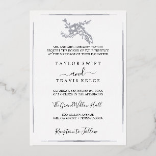 Invitación Con Relieve Metalizado Floral dorada   Relieve metalizado plateado Boda f