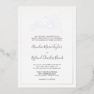 Invitación Con Relieve Metalizado Floral dorada   Relieve metalizado plateado Boda f