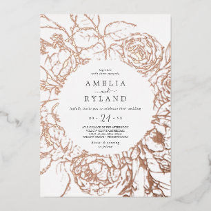 Invitación Con Relieve Metalizado Floral Dorado Boda Casual con Hojas de Oro Rosa