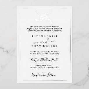 Invitación Con Relieve Metalizado Floral Dorado   Boda Formal con Hojas de Plata