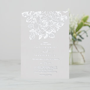 Invitación Con Relieve Metalizado Floral Dorado   Boda Gris de Hoja de Plata