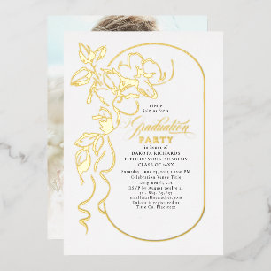 Invitación Con Relieve Metalizado Floral Elegant Graduant Party Photo Gold