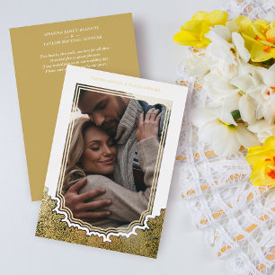 Invitación Con Relieve Metalizado Floral Frame Photo Wedding Botanical Branches
