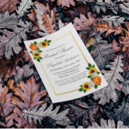 Invitación Con Relieve Metalizado Floral Gold Frame Bridal Shower
