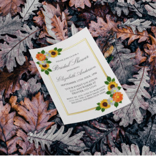 Invitación Con Relieve Metalizado Floral Gold Frame Bridal Shower