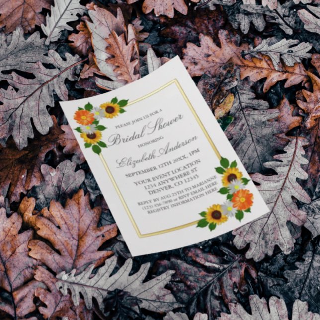 Invitación Con Relieve Metalizado Floral Gold Frame Bridal Shower (Subido por el creador)