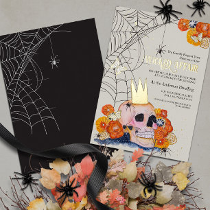 Invitación Con Relieve Metalizado Floral Halloween Skull Crown Spider