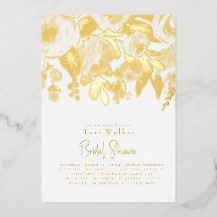 Invitación Con Relieve Metalizado Floral Moderno Bridal Shower Gold