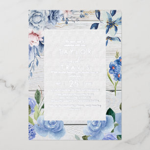 Invitación Con Relieve Metalizado Floral Náutico Moderno   Boda de Hoja de Plata 