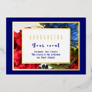 Invitación Con Relieve Metalizado Floral Patriótico