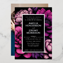 Invitación Con Relieve Metalizado Floral Purple Bold con foto