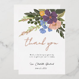 Invitación Con Relieve Metalizado Floral púrpura y vegetación ducha de novia gracias