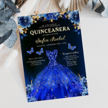Floral Real Azul Mariposa Princesa Quinceañera