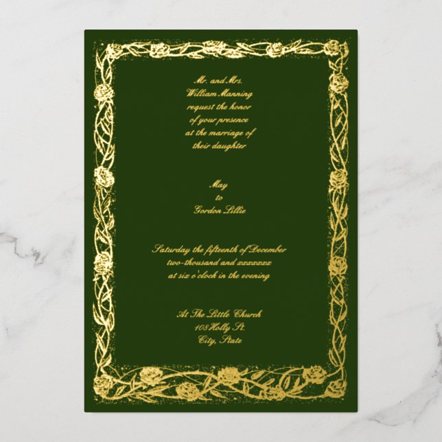 Invitación Con Relieve Metalizado Floral Rosa Art Nouveau de la época victoriana (Anverso)