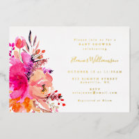 Floral rosa brillante moderna simple Baby Shower G