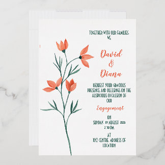 Invitación Con Relieve Metalizado Floral Simple