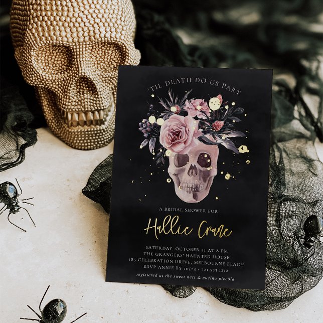 Invitación Con Relieve Metalizado Floral Skull Halloween Bridal Shower (Subido por el creador)