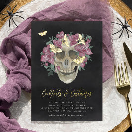 Invitación Con Relieve Metalizado Floral Skull Halloween Fiesta de disfraces y cócte
