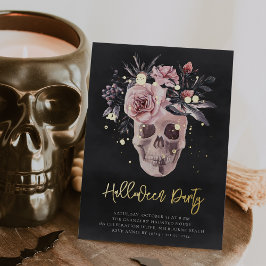 Invitación Con Relieve Metalizado Floral Skull Halloween Party