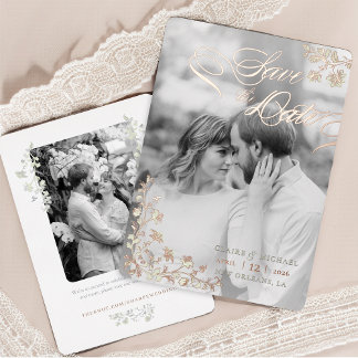 Invitación Con Relieve Metalizado Floral Spring Chinoiserie Guardar la fecha