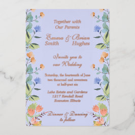 Invitación Con Relieve Metalizado Floral violeta 