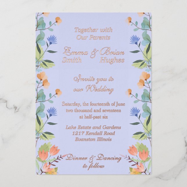 Invitación Con Relieve Metalizado Floral violeta  (Anverso)
