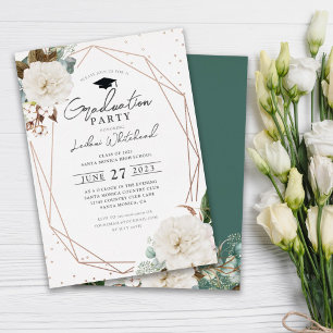 Invitación Con Relieve Metalizado Floral Watercolor Graduation Party