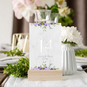 Invitación Con Relieve Metalizado Floral Watercolor Purple Shades Table Numbers Card