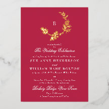 Floral Wreath Classic Monograma rojo Magenta Boda