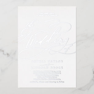 Invitación Con Relieve Metalizado Florecer Romántico de Papel de Plata para la Boda