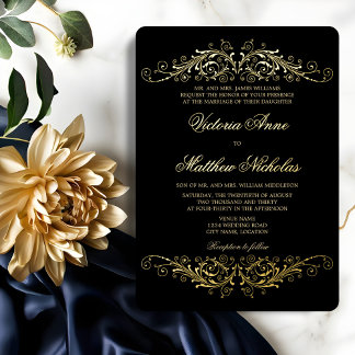 Invitación Con Relieve Metalizado Florecimiento Dorado Elegante de Boda