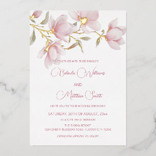 Invitación Con Relieve Metalizado Flores blancas de oro