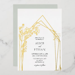 Invitación Con Relieve Metalizado Flores Bohemias Boda Geométrica