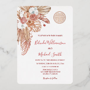 Invitación Con Relieve Metalizado Flores Boho Acuarela Boda China