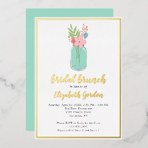 Invitación Con Relieve Metalizado Flores de frasco de albañil para desayuno nupcial