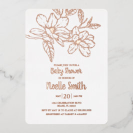 Invitación Con Relieve Metalizado Flores de Magnolia elegantes, Baby Shower