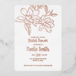Invitación Con Relieve Metalizado Flores de magnolia elegantes, ducha de novia