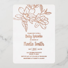 Invitación Con Relieve Metalizado Flores de magnolia elegantes, rociado de bebé