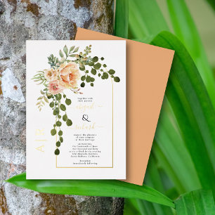 Invitación Con Relieve Metalizado Flores de melocotón y arco de boda de auténtico fo