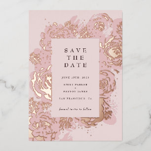 Invitación Con Relieve Metalizado Flores de oro rosa
