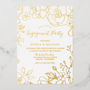 Invitación Con Relieve Metalizado Flores de papel de oro real para fiesta de comprom