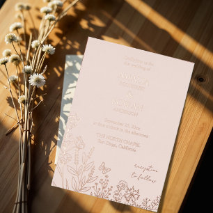 Invitación Con Relieve Metalizado Flores de prado Rosa brumosa Boda