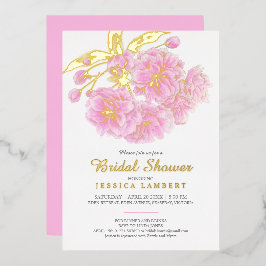 Invitación Con Relieve Metalizado Flores de primavera rosada ducha de novia