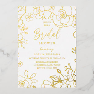 Invitación Con Relieve Metalizado Flores de Regadera de Boda Elegantes Doradas de Or