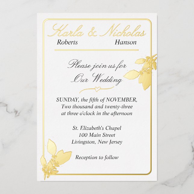 Invitación Con Relieve Metalizado Flores de Tulipán, Boda Blanca Elegante (Anverso)