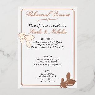 Invitación Con Relieve Metalizado Flores de Tulipán Cena de Ensayo Blanca