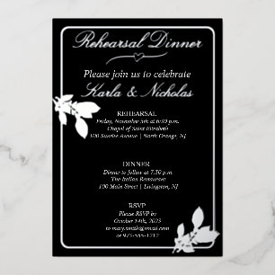 Invitación Con Relieve Metalizado Flores de Tulipán Cena de Ensayo Negra