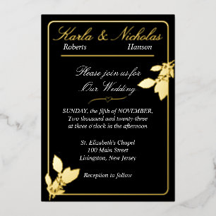 Invitación Con Relieve Metalizado Flores de tulipanes, Boda negro elegante