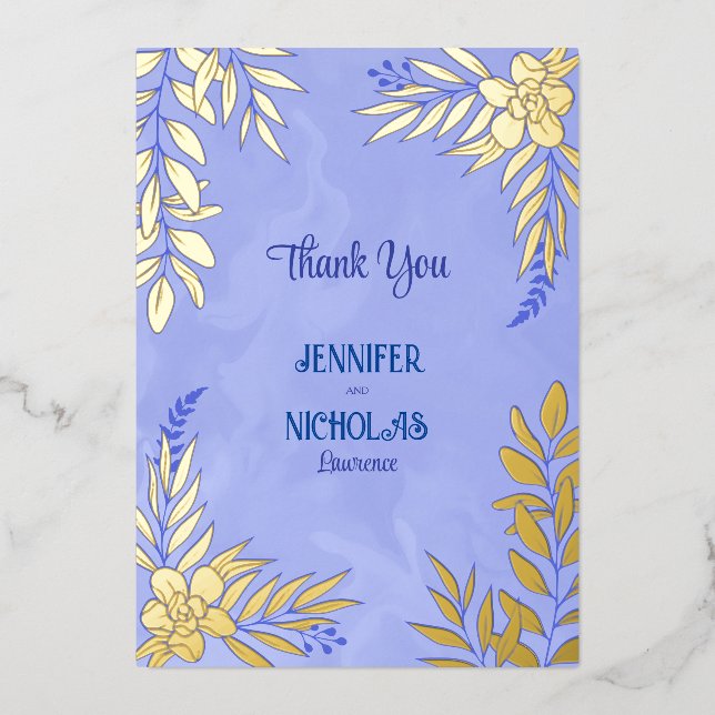 Invitación Con Relieve Metalizado Flores elegantes y adornos de hojas para Boda (Anverso)