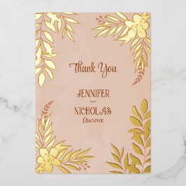 Invitación Con Relieve Metalizado Flores elegantes y adornos de hojas para Boda